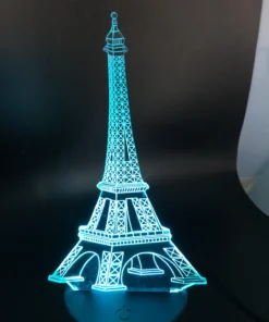 Eiffel Tower 3D LED Lamp glowing in Teal – cool and modern travel-inspired night light