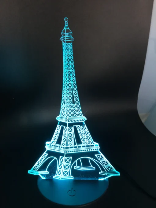 Eiffel Tower 3D LED Lamp glowing in Teal – cool and modern travel-inspired night light