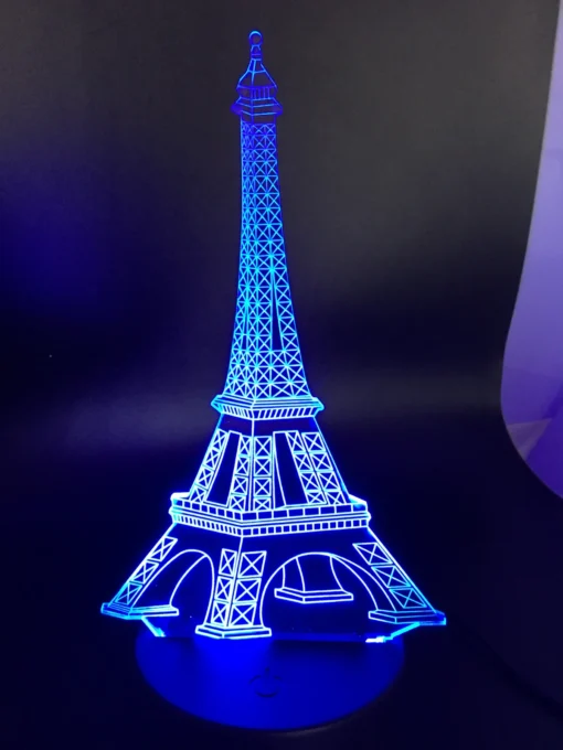 Eiffel Tower 3D LED Lamp glowing in Blue – calming and stylish Parisian decor lamp