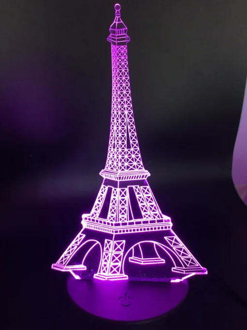 Eiffel Tower 3D LED Lamp glowing in Pink – romantic Paris-themed night light