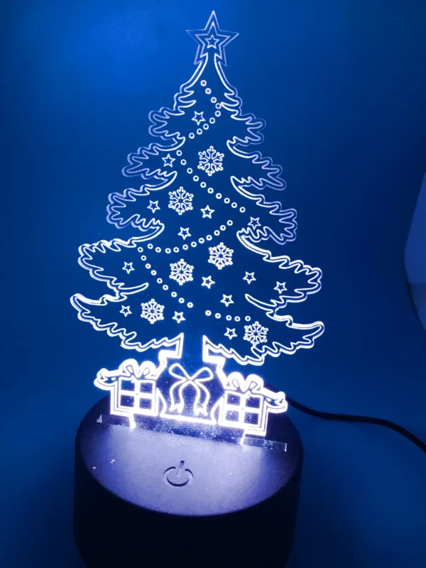 Christmas Tree 3D LED Lamp – Vibrant Holiday Light, glowing in white