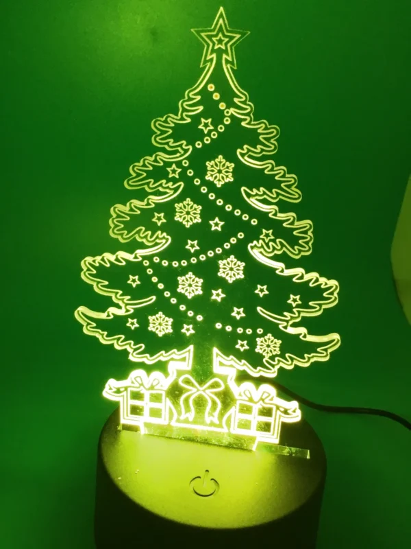 Christmas Tree 3D LED Lamp – Vibrant Holiday Light, glowing in yellow