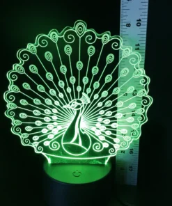 Peacock 3D LED Lamp glowing in Yellow – bright and cheerful decorative accent light
