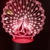 Peacock 3D LED Lamp glowing in Red – vibrant and bold artistic night light