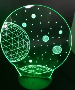 Planettron 3D LED Lamp glowing in Green – vibrant cosmic space adventure light