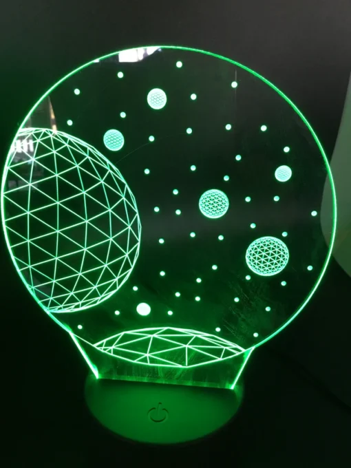 Planettron 3D LED Lamp glowing in Green – vibrant cosmic space adventure light