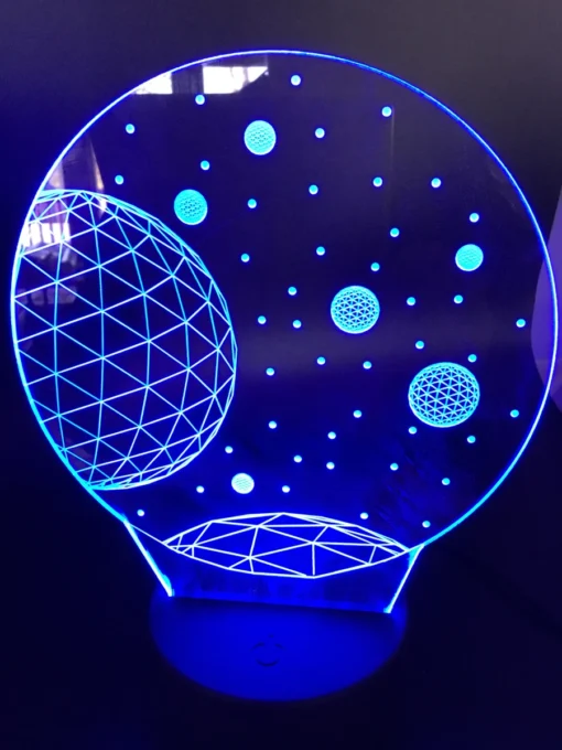 Planettron 3D LED Lamp glowing in Blue – calming and futuristic galaxy-themed light