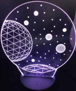 Close-up of Planettron 3D LED Lamp – detailed laser-etched acrylic panel, clear view