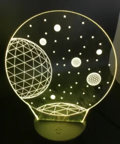 Planettron 3D LED Lamp glowing in Yellow – bright and cheerful planetary decor light