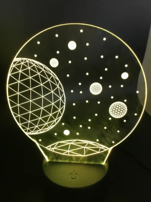 Planettron 3D LED Lamp glowing in Yellow – bright and cheerful planetary decor light