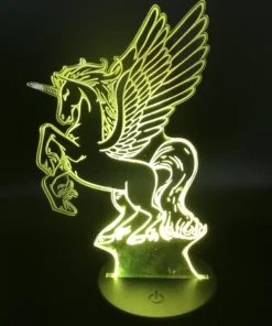 Unicorn 3D LED Lamp glowing in Yellow – bright and cheerful fantasy light