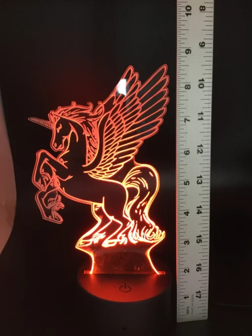 Unicorn 3D LED Lamp glowing in Red – bold and magical fantasy night light