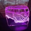 Pink 3D VW Bus LED Lamp glowing with color-changing lights.