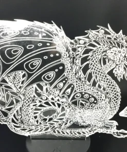Dragon 3D LED Lamp glowing in clear White – Bright Mythical Bedroom Lamp