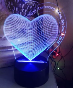 Custom 3D LED Heart Lamp illuminated in Blue – Heartfelt Wedding Gift Acrylic Lamp