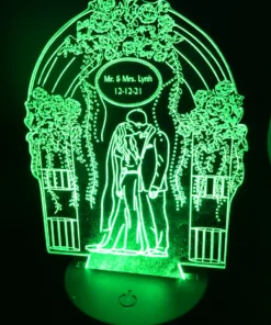 Wedding Love Couple 3D LED Lamp – Fresh Wedding Glow, glowing in Green.