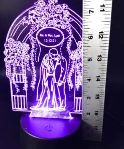 Wedding Love Couple 3D LED Lamp – Fresh Wedding Glow, glowing in pink.