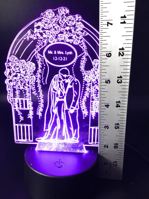 Wedding Love Couple 3D LED Lamp – Fresh Wedding Glow, glowing in pink.