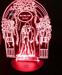 Wedding Love Couple 3D LED Lamp – Romantic Night Light, glowing in night Red.