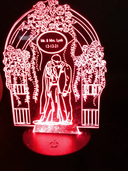 Wedding Love Couple 3D LED Lamp – Romantic Night Light, glowing in night Red.