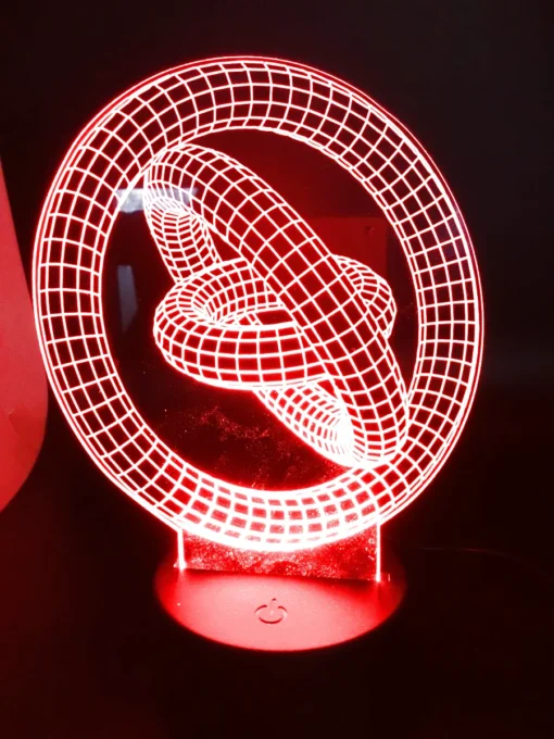 Wormhole 3D LED Lamp – Laser-Etched Acrylic Panel Detail, red view