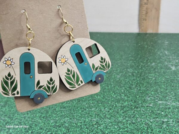 Hand-Painted Happy Camper MDF Dangle Earrings -DIY Kit