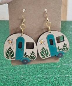 Hand-Painted Happy Camper MDF Dangle Earrings -DIY Kit