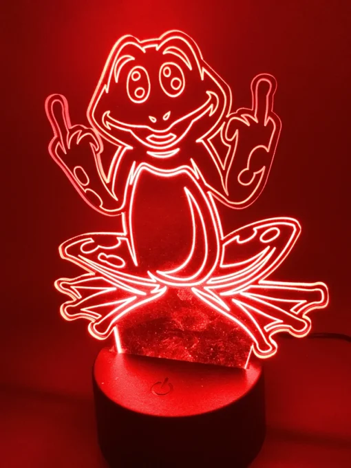 3D Frog Illusion Night Light glowing in red LED.