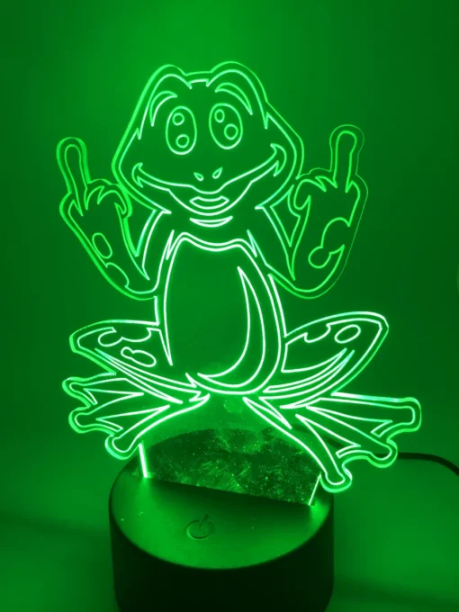3D Frog Illusion Night Light glowing in green LED.