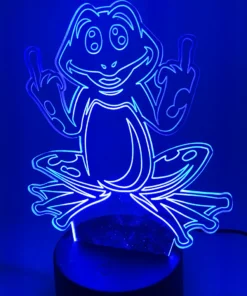 3D Frog Illusion Night Light glowing in blue LED.