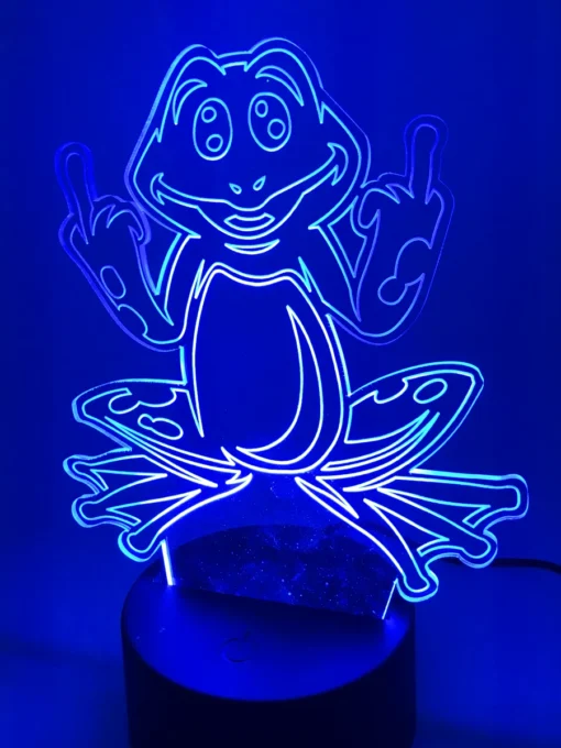 3D Frog Illusion Night Light glowing in blue LED.