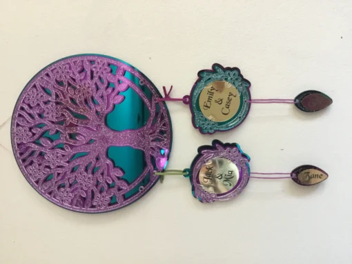 Dreamweaver Reflections: Custom Engraved Family Ties Mirrored Acrylic Family Tree Dreamcatcher - Image 5