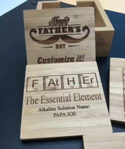 Sip in Style with your Personalized Engraved Bamboo Coaster Set-Saving Tables with a Personal Touch!