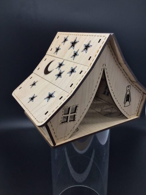 Timber Glow: Wooden Tea Light Tent Oasis - Image 5