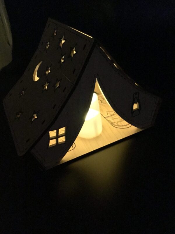 Timber Glow: Wooden Tea Light Tent Oasis