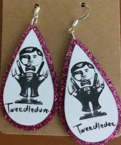 Tweedle Dee and his Twin- Pink Glittered earrings