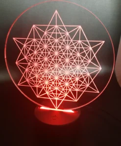 Star Tetrahedron Grid 3D LED Lamp glowing in Red – bold and energizing sacred pattern lamp