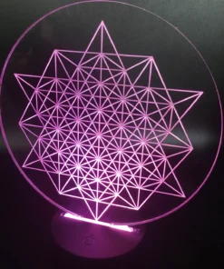 Star Tetrahedron Grid 3D LED Lamp glowing in Pink – radiant divine feminine energy decor