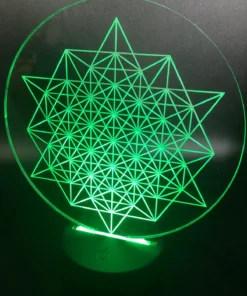 Star Tetrahedron Grid 3D LED Lamp glowing in Green – heart-centered healing grid light