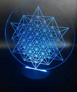 Star Tetrahedron Grid 3D LED Lamp glowing in Blue – calming sacred geometry light