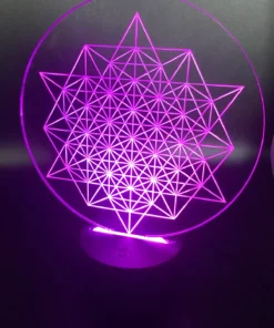 Star Tetrahedron Grid 3D LED Lamp glowing in Pink – radiant divine feminine energy decor