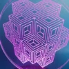 Quantum Cube Cluster 3D LED Lamp glowing in Pink – vibrant sacred geometry illusion ligh