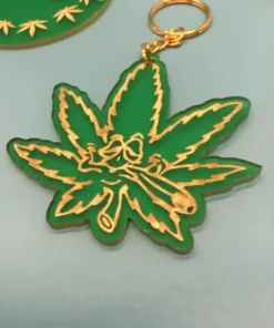 Cool Leaf Character Rearview/Keychain Charm – Mellow Gold Accent on Forest Green