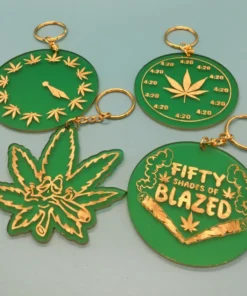 Cool Leaf Character Rearview/Keychain Charm – Mellow Gold Accent on Forest Green