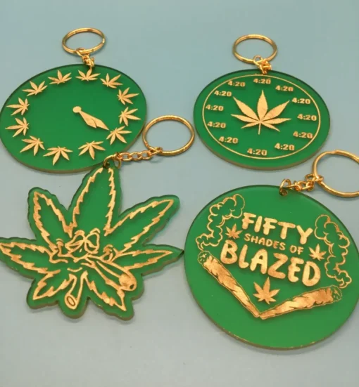 Cool Leaf Character Rearview/Keychain Charm – Mellow Gold Accent on Forest Green