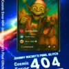 Front book cover of Johnny Rocket’s Final Glitch, featuring Johnny and his prophetic dog on a cosmic livestream with quirky reactions