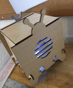 Back view of LED TV lightbox showing retro-style antenna and craftsmanship