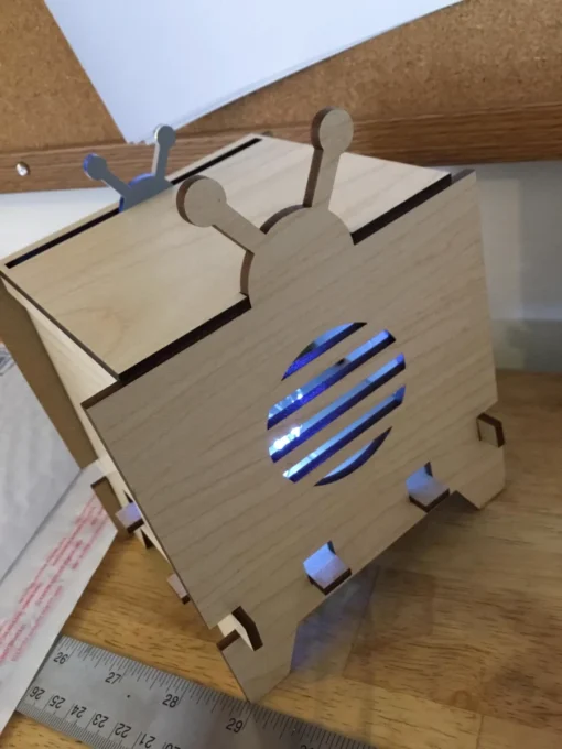 Back view of LED TV lightbox showing retro-style antenna and craftsmanship