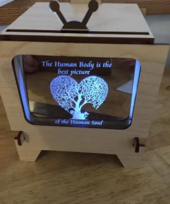 Handcrafted MDF TV-style lamp with heart-shaped tree of life design