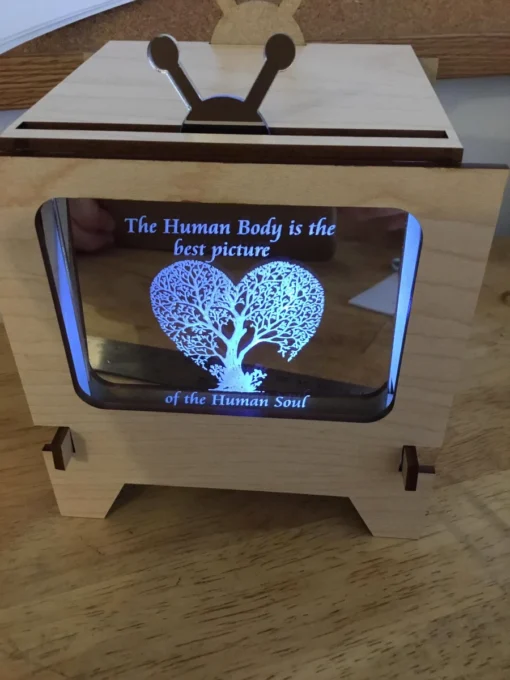 Handcrafted MDF TV-style lamp with heart-shaped tree of life design